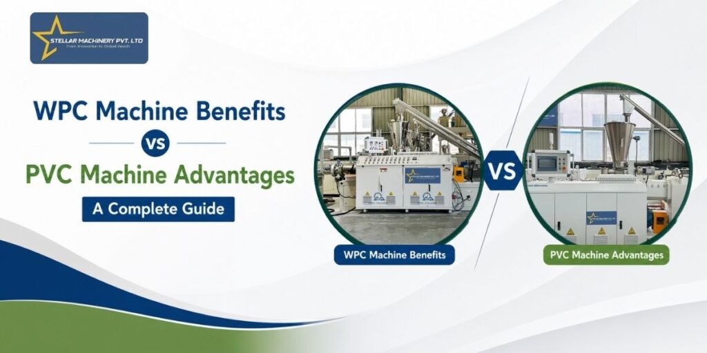 Comparison of WPC and PVC machines showing features, benefits, and industrial applications
